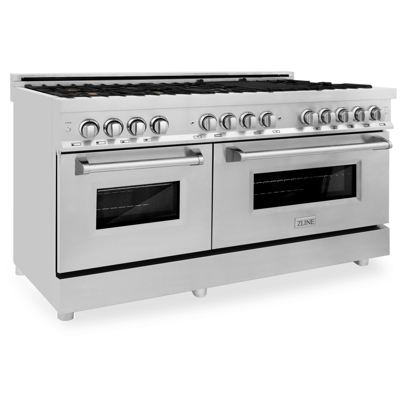 ZLINE 60 in. 7.4 cu. ft. Dual Fuel Range with Gas Stove and Electric Oven in Stainless Steel with Color Options (RA60) [Color: Stainless Steel with Brass Burners]