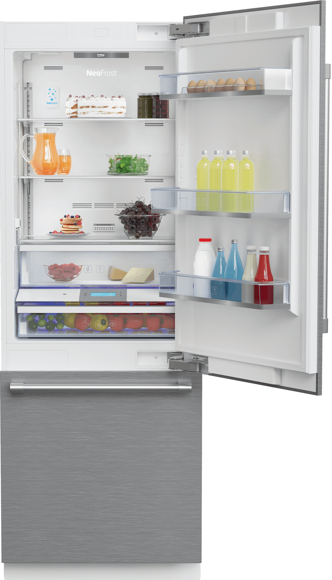 30" Stainless Steel Freezer Bottom Built-In Refrigerator with Auto Ice Maker, WaterDispenser