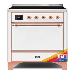 ILVE Majestic II 36 UMI09QNS3RAP Freestanding Electric Range with Induction Single Oven with Solid Door in RAL Color with Copper knobs