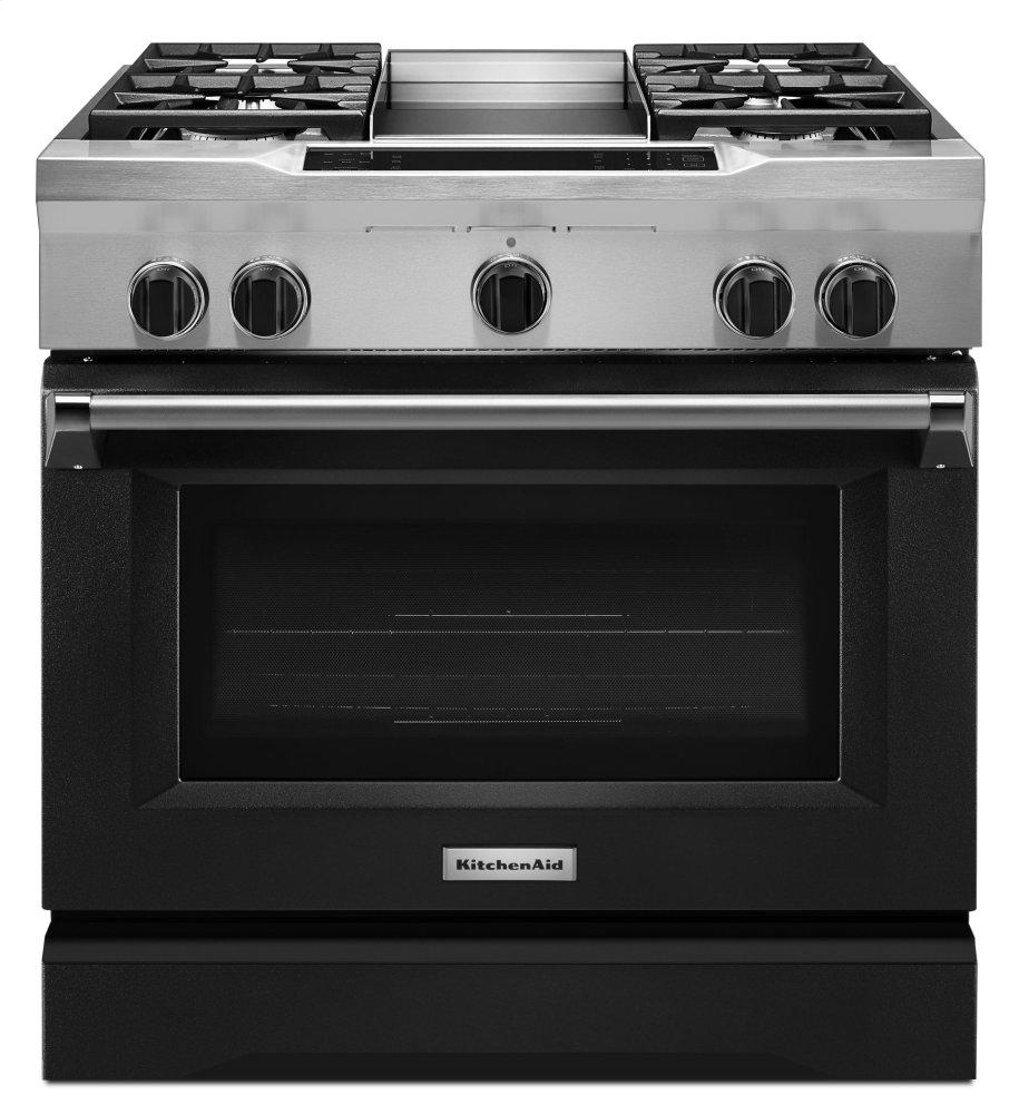 36'' 4-Burner with Griddle, Dual Fuel Freestanding Range, Commercial-Style - Imperial Black