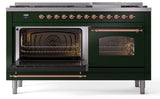 Nostalgie II 60 Inch Dual Fuel Liquid Propane Freestanding Range in Emerald Green with Copper Trim