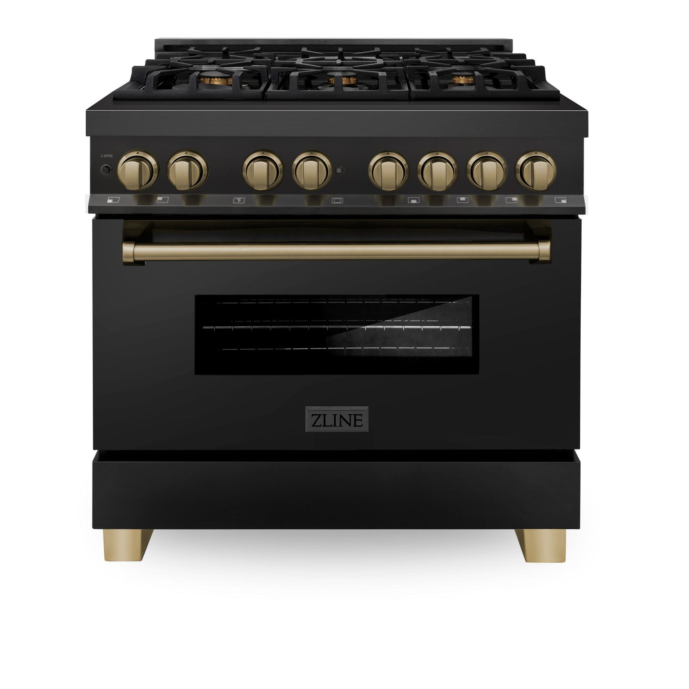 ZLINE Autograph Edition 36" 4.6 cu. ft. Dual Fuel Range with Gas Stove and Electric Oven in Black Stainless Steel with Accents (RABZ-36) [Color: Champagne Bronze]