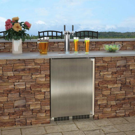 24-in Outdoor Built-in Dispenser with Twin Beer & Beverage Tap with Door Style - Stainless Steel, Dispenser Type - Twin Beer