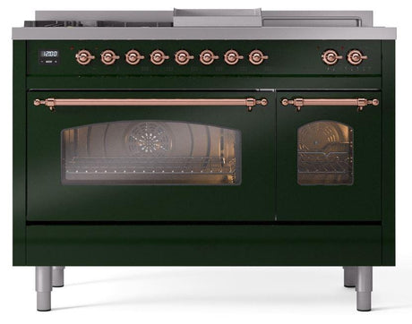 Nostalgie II 48 Inch Dual Fuel Natural Gas Freestanding Range in Emerald Green with Copper Trim