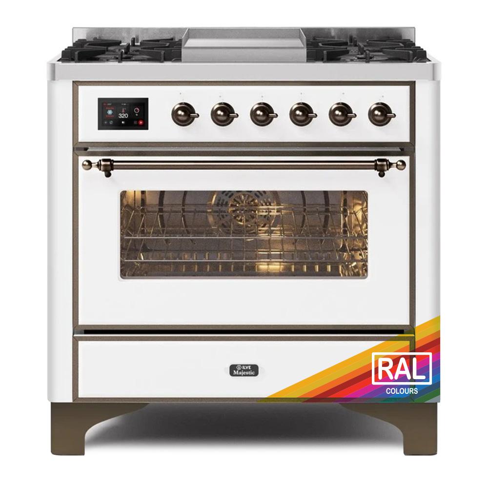 ILVE Majestic II 36 UM09FDNS3RAB Freestanding Dual Fuel Range with 6 Sealed Burners Yes Single Oven with Triple Glass Door in RAL Color with Bronze knobs