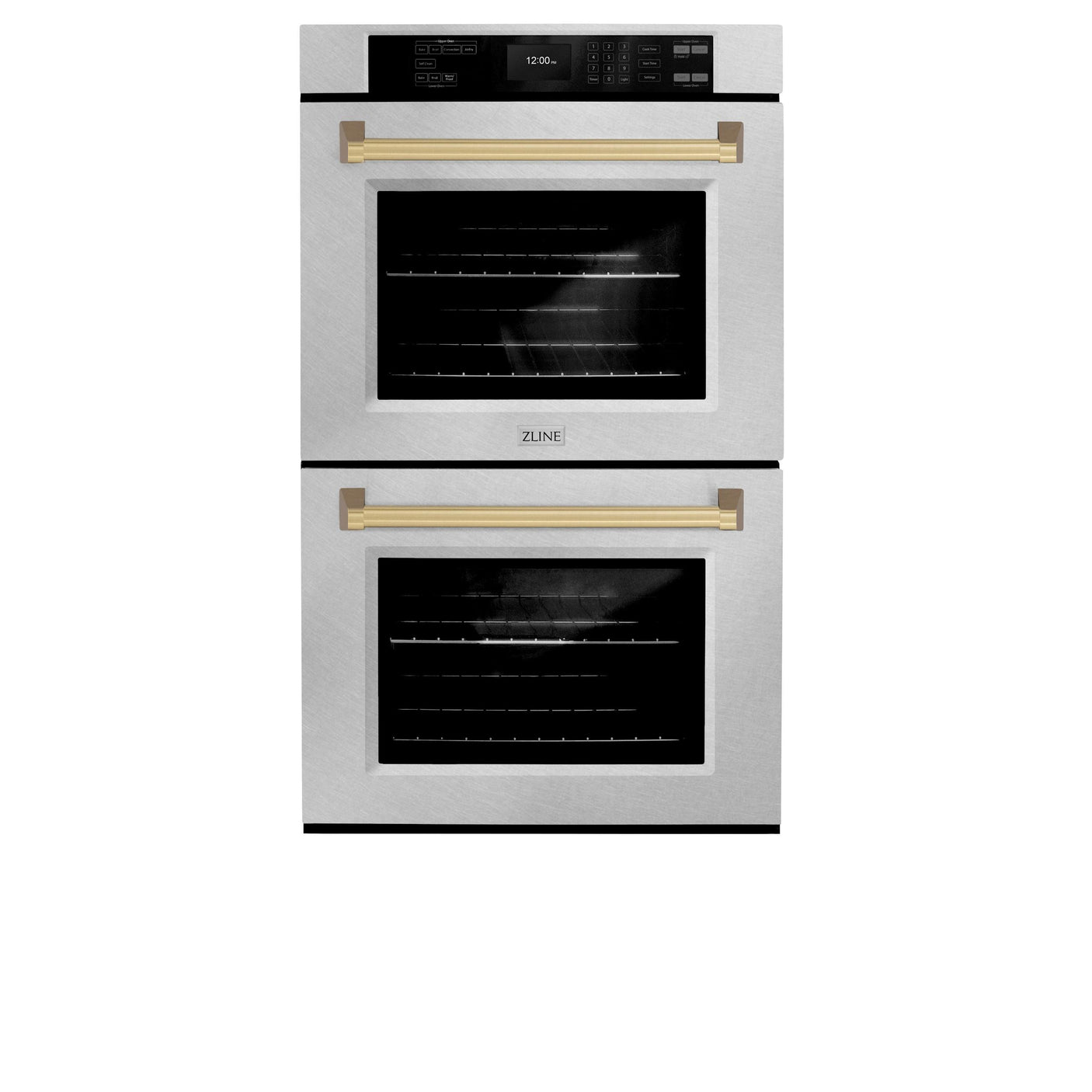 ZLINE 30 in. Autograph Edition Professional True Convection Double Wall Oven with Air Fry and Self Clean in DuraSnow' Stainless Steel with Champagne Bronze Handles (WADSZ-30-CB)