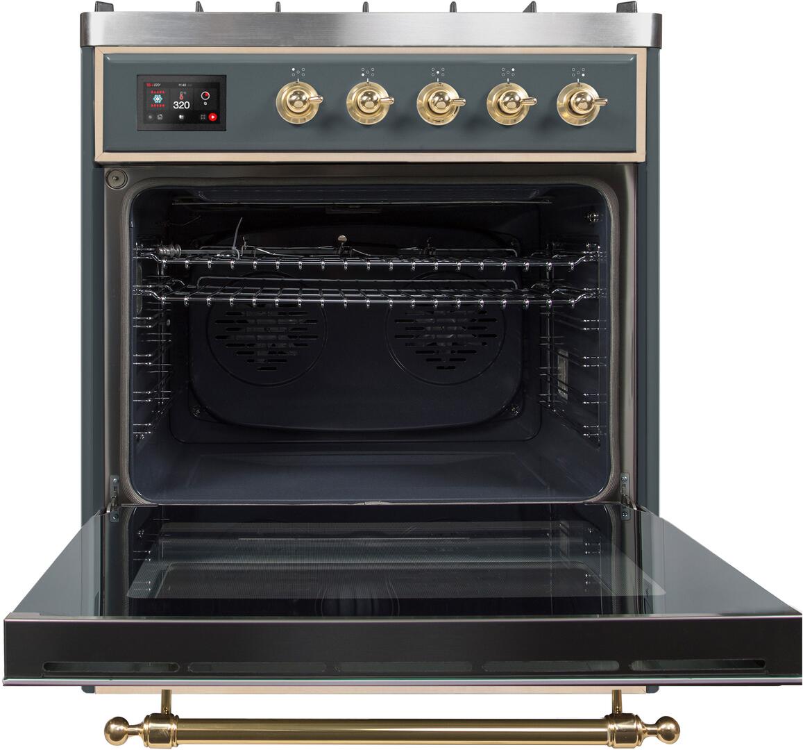 Majestic II 30 Inch Dual Fuel Natural Gas Freestanding Range in Blue Grey with Brass Trim