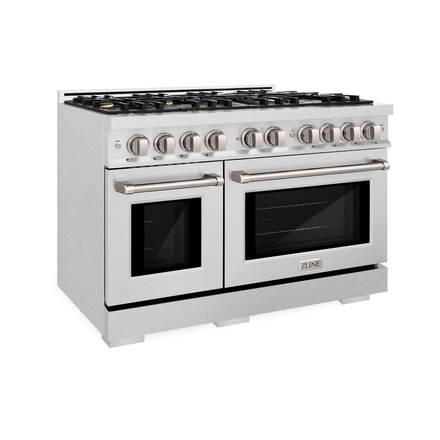 ZLINE 48 in. 6.7 cu. ft. Select Double Oven Dual Fuel Range in DuraSnow' Stainless Steel with 8 Brass Burners (HDRS-BR-48)