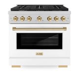 ZLINE Autograph Edition 36 in. 5.2 cu. ft. Paramount Dual Fuel Range with 6 Burner Gas Cooktop and Electric Convection Oven in DuraSnow' Stainless Steel with White Matte Door and Polished Gold Accents (SDRSZ-WM-36-G)