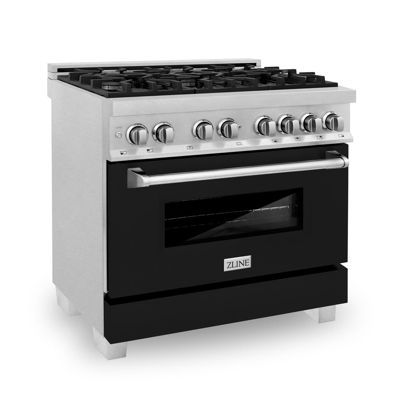 ZLINE 36 in. Professional Dual Fuel Range in DuraSnow Stainless Steel with Color Door Finishes (RAS-SN-36) [Color: Black Matte]