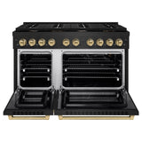 ZLINE Autograph Edition 48 in. 6.7 cu. ft. 8 Burner Double Oven Gas Range in Black Stainless Steel and Champagne Bronze Accents (SGRBZ-48-CB)