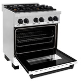 ZLINE Autograph Edition 30 in. 4.0 cu. ft. Dual Fuel Range with Gas Stove and Electric Oven in Stainless Steel with White Matte Door and Accents (RAZ-WM-30) [Color: Matte Black]