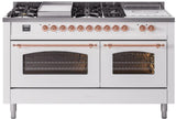 Nostalgie II 60 Inch Dual Fuel Natural Gas Freestanding Range in White with Copper Trim