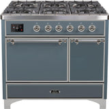 Majestic II 40 Inch Dual Fuel Natural Gas Freestanding Range in Blue Grey with Chrome Trim