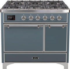 Majestic II 40 Inch Dual Fuel Natural Gas Freestanding Range in Blue Grey with Chrome Trim