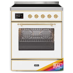 ILVE Majestic II 30 UMI30NE3RAG Freestanding Electric Range with Induction Single Oven with Triple Glass Door in RAL Color with Brass knobs