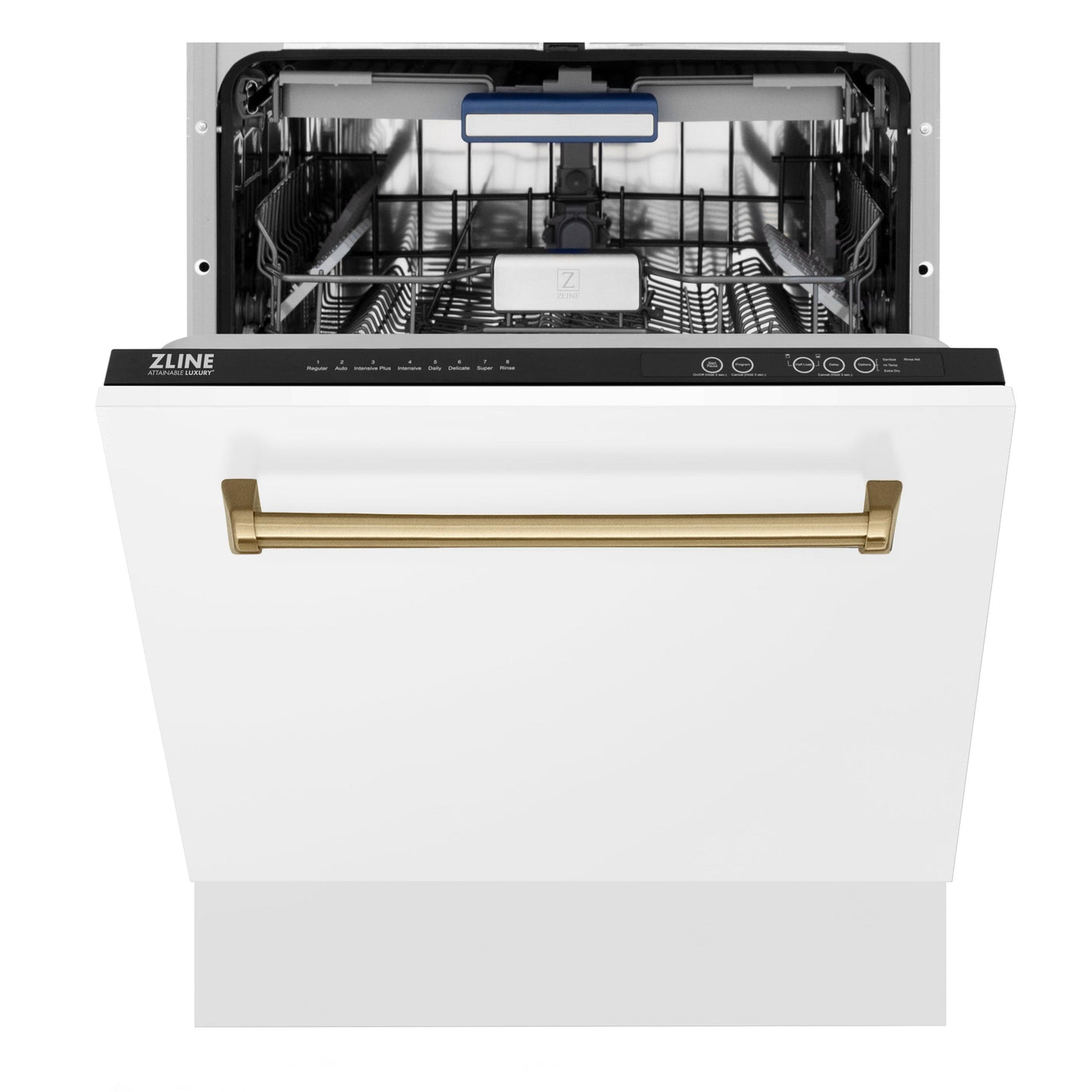 ZLINE Autograph Edition 24" 3rd Rack Top Control Tall Tub Dishwasher in White Matte with Accent Handle, 51dBa (DWVZ-WM-24) [Color: Champagne Bronze]