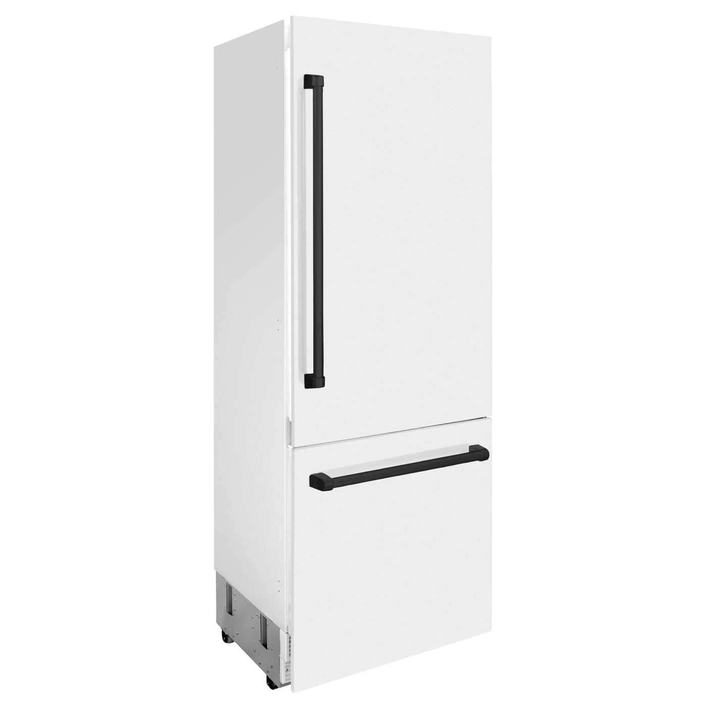 ZLINE 30" Autograph Edition 16.1 cu. ft. Built-in 2-Door Bottom Freezer Refrigerator with Internal Water and Ice Dispenser in White Matte with Matte Black Accents (RBIVZ-WM-30-MB)