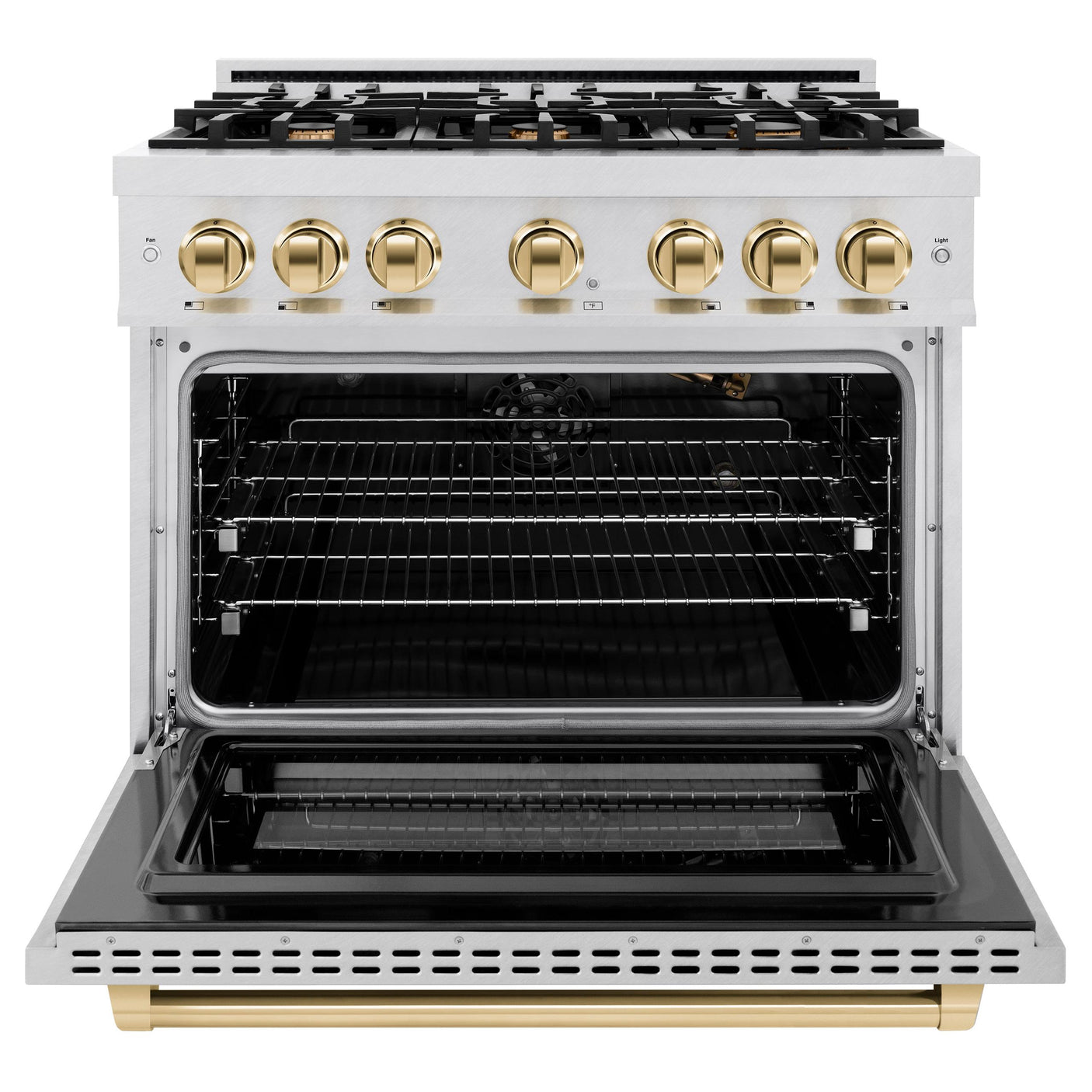 ZLINE Autograph Edition 36 in. 5.2 cu. ft. Select Gas Range with 6 Burner Cooktop and Convection Gas Oven in DuraSnow' Stainless Steel and Polished Gold Accents (HGRSZ-36-G)