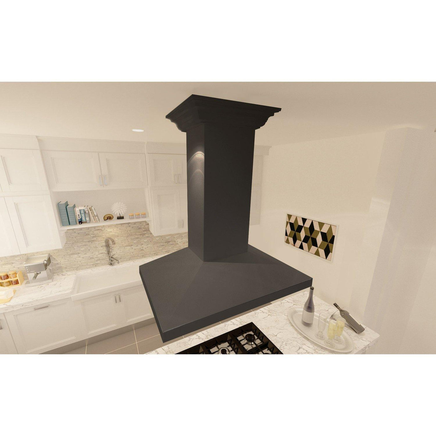 ZLINE Remote Blower Wooden Island Mount Range Hood in Black (KBiCC-RD/RS) [Size: 30 Inch, CFM: 700]