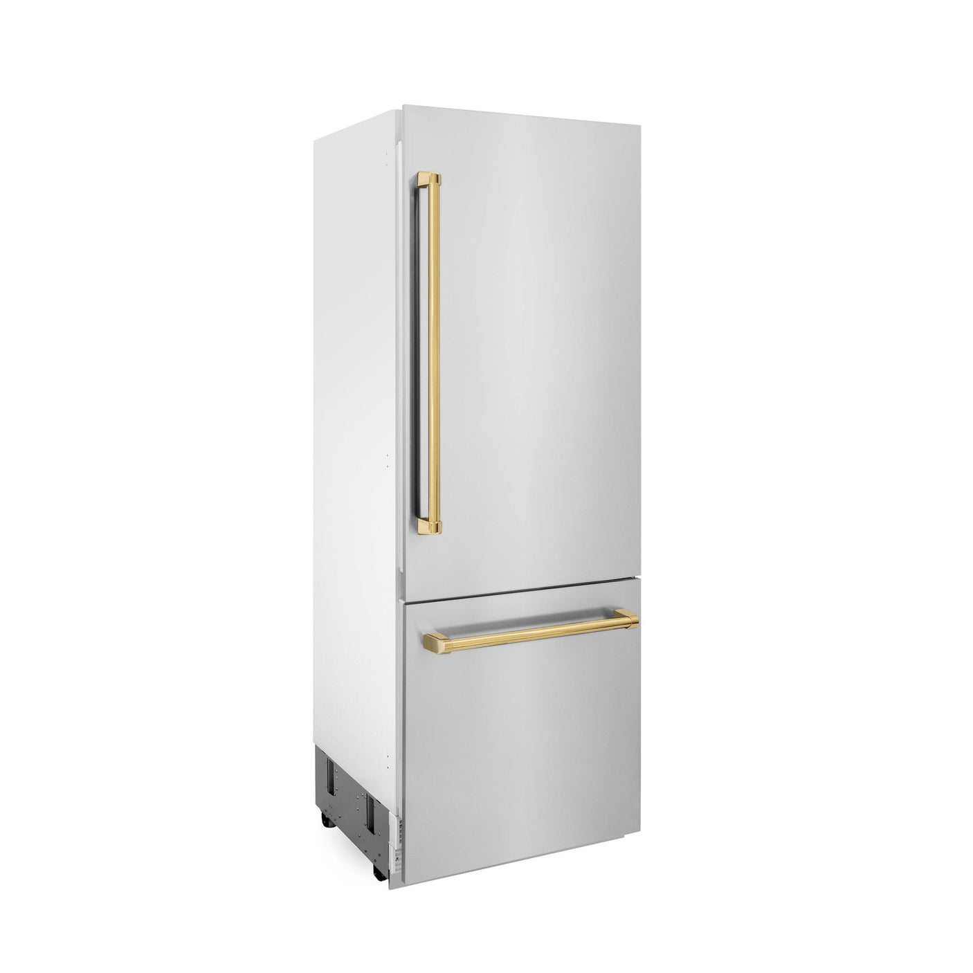 Products ZLINE 30? Autograph Edition 16.1 cu. ft. Built-in 2-Door Bottom Freezer Refrigerator with Internal Water and Ice Dispenser in Stainless Steel with Polished Gold Accents (RBIVZ-304-30-G)