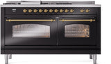 Nostalgie II 60 Inch Dual Fuel Liquid Propane Freestanding Range in Glossy Black with Brass Trim