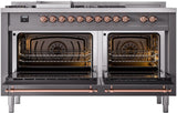 Nostalgie II 60 Inch Dual Fuel Liquid Propane Freestanding Range in Matte Graphite with Copper Trim