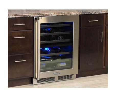 24" High Efficiency Dual Zone Wine Cellar - Panel Overlay, Frame Ready Glass Door - Integrated Right Hinge