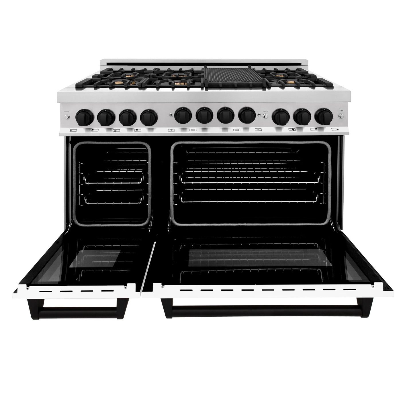 ZLINE Autograph Edition 48" 6.0 cu. ft. Range with Gas Stove and Gas Oven in Stainless Steel with White Matte Door with Accents (RGZ-WM-48) [Color: Matte Black]