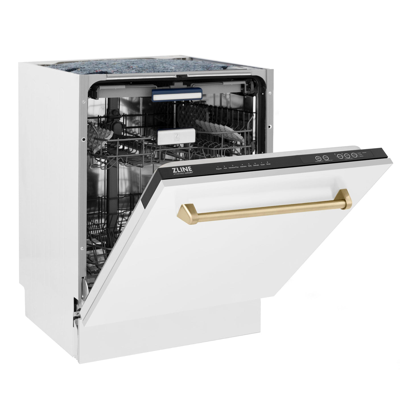 ZLINE Autograph Edition 24" 3rd Rack Top Control Tall Tub Dishwasher in White Matte with Accent Handle, 51dBa (DWVZ-WM-24) [Color: Champagne Bronze]