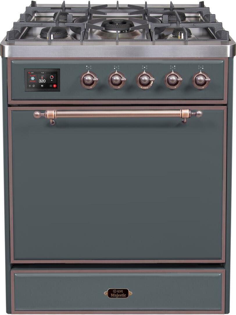 Majestic II 30 Inch Dual Fuel Natural Gas Freestanding Range in Blue Grey with Bronze Trim