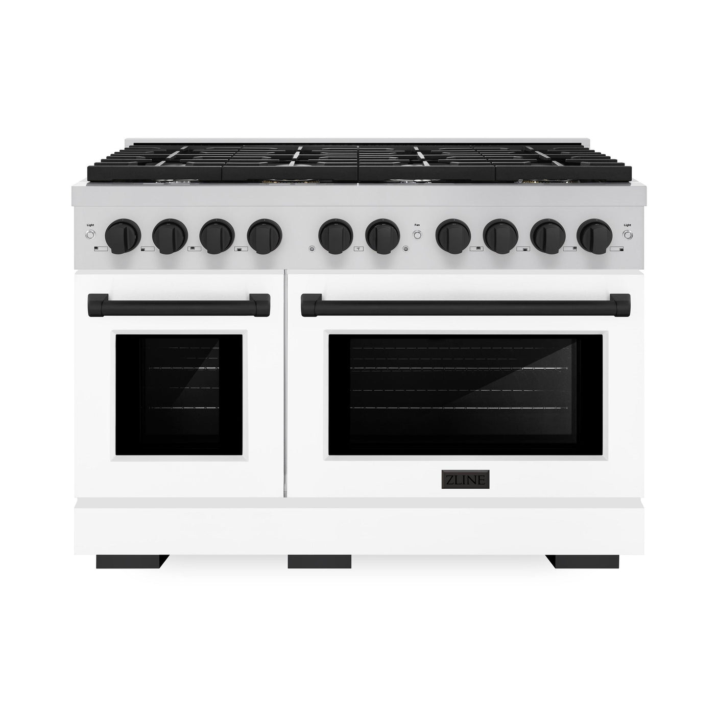 ZLINE Autograph Edition 48 in. 6.7 cu. ft. Paramount Double Oven Dual Fuel Range with 8 Burner Gas Cooktop in Stainless Steel with White Matte Doors and Matte Black Accents (SDRZ-WM-48-MB)