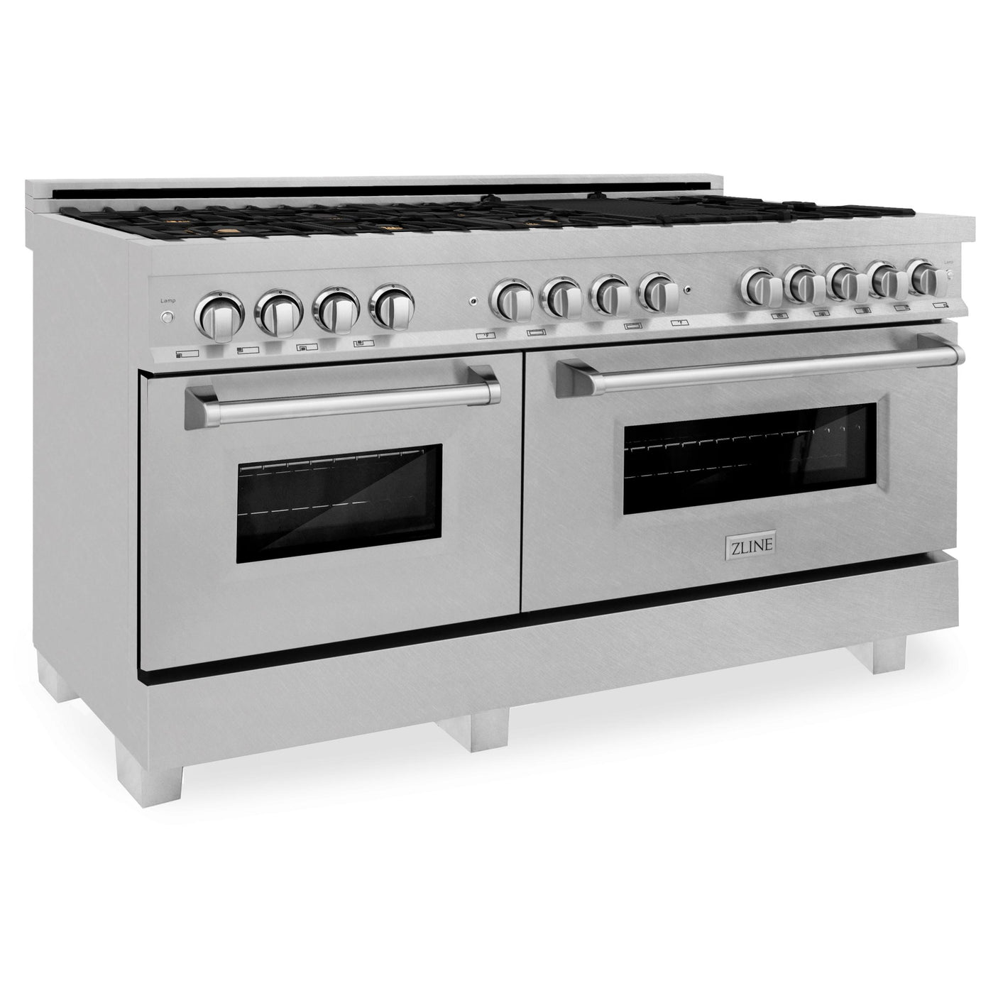 ZLINE 60 in. 7.4 cu. ft. Dual Fuel Range with Gas Stove and Electric Oven in DuraSnow Stainless Steel and Colored Door Options (RAS-60) [Color: DuraSnow Stainless Steel with Brass Burners]