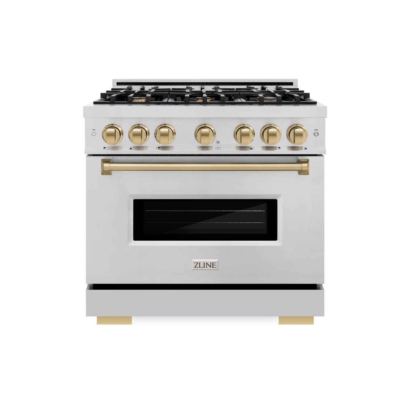 ZLINE Autograph Edition 36 in. 5.2 cu. ft. Classic Gas Range with 6 Burner Cooktop and Convection Gas Oven in Stainless Steel and Champagne Bronze Accents (CGRZ-36-CB)