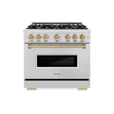 ZLINE Autograph Edition 36 in. 5.2 cu. ft. Classic Gas Range with 6 Burner Cooktop and Convection Gas Oven in Stainless Steel and Champagne Bronze Accents (CGRZ-36-CB)