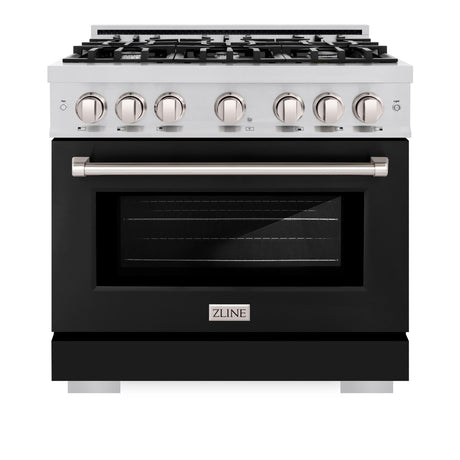 ZLINE 36 in. 5.2 cu. ft. Select Gas Range with 6 Burner Cooktop and Convection Gas Oven in Stainless Steel with Black Matte Door (HGR-BLM-36)