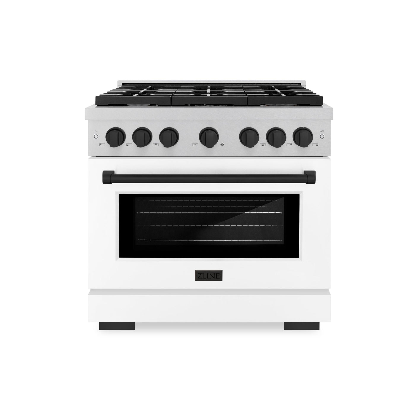 ZLINE Autograph Edition 36 in. 5.2 cu. ft. 6 Burner Gas Range with Convection Gas Oven in DuraSnow' Stainless Steel with White Matte Door and Matte Black Accents (SGRSZ-WM-36-MB)