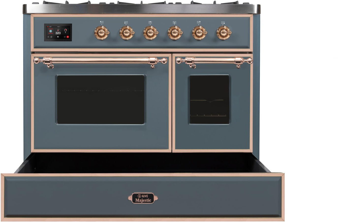 Majestic II 40 Inch Dual Fuel Natural Gas Freestanding Range in Blue Grey with Copper Trim