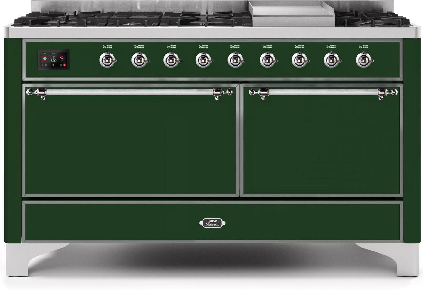 Majestic II 60 Inch Dual Fuel Liquid Propane Freestanding Range in Emerald Green with Chrome Trim