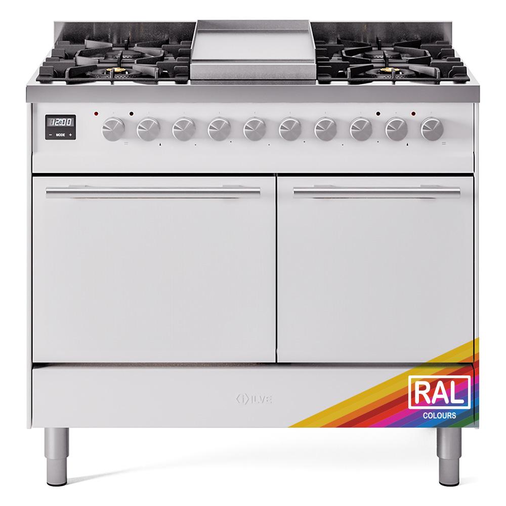 ILVE Professional Plus II 40 UPD40FQMPRA Freestanding Dual Fuel Range with 6 Sealed Burners Yes Double Oven with Solid Door in RAL Color with Stainless Steel knobs