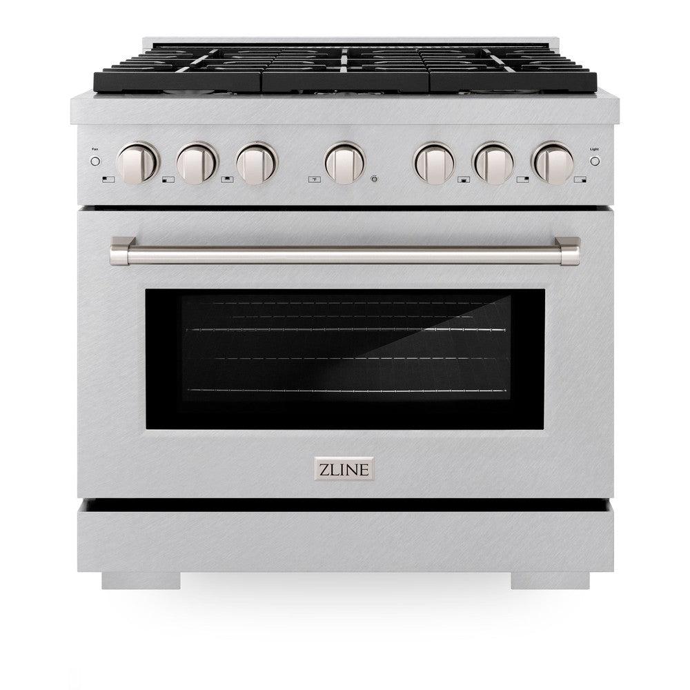 ZLINE 36 in. 5.2 cu. ft. Paramount Dual Fuel Range with 6 Burner Gas Cooktop and Electric Convection Oven in DuraSnow' Stainless Steel (SDRS-36)