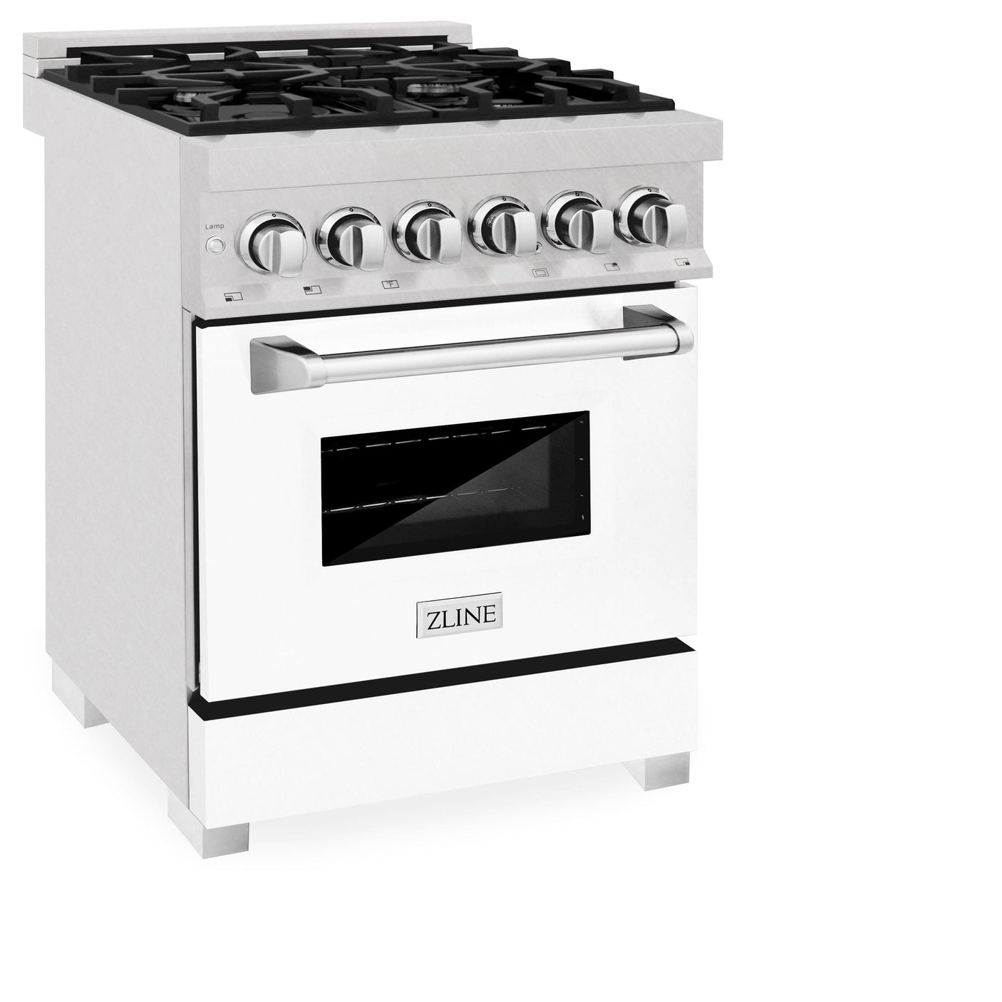 ZLINE 24 in. Professional Dual Fuel Range in DuraSnow Stainless Steel with Color Door Options (RAS-SN-24) [Color: DuraSnow With White Matte Door]