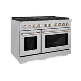 ZLINE 48 in. 6.7 cu. ft. Paramount Double Oven Dual Fuel Range in DuraSnow' Stainless Steel with 8 Brass Burners (SDRS-BR-48)