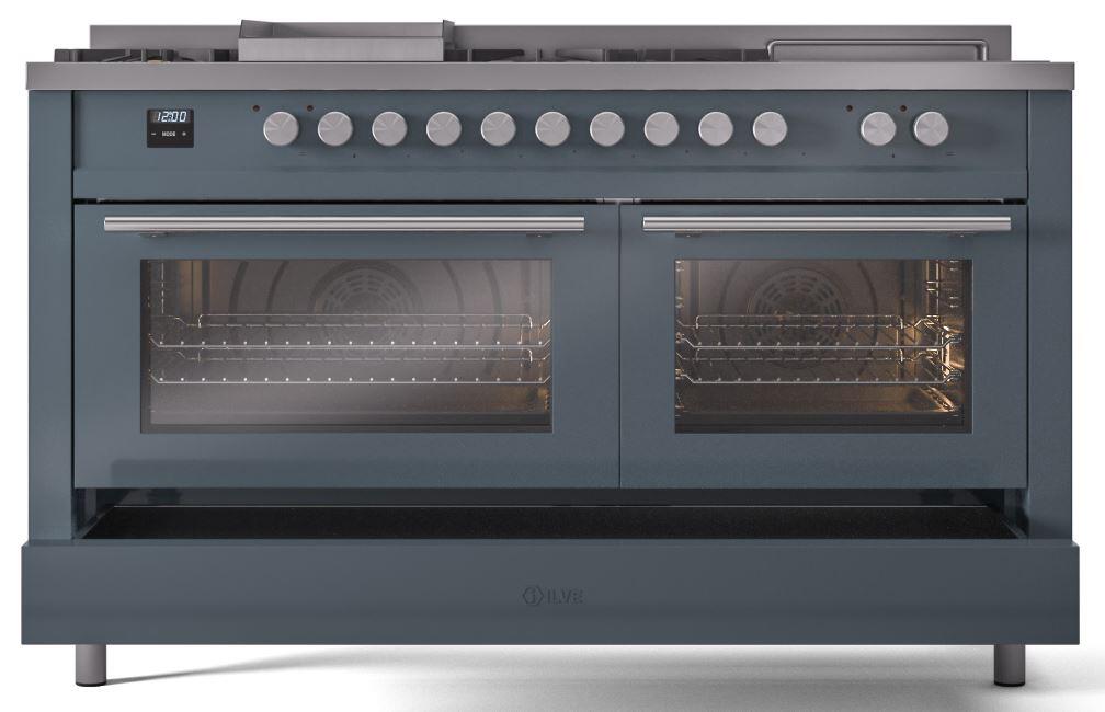 Professional Plus II 60 Inch Dual Fuel Natural Gas Freestanding Range in Blue Grey with Trim