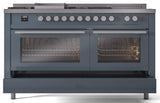 Professional Plus II 60 Inch Dual Fuel Natural Gas Freestanding Range in Blue Grey with Trim