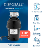 GE DISPOSALL® 1 HP Continuous Feed Garbage Disposer - Corded