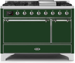 Majestic II 48 Inch Dual Fuel Liquid Propane Freestanding Range in Emerald Green with Chrome Trim