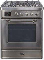 Majestic II 30 Inch Dual Fuel Liquid Propane Freestanding Range in Stainless Steel with Chrome Trim