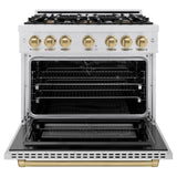 ZLINE Autograph Edition 36 in. 5.2 cu. ft. Select Dual Fuel Range with 6 Burner Gas Cooktop and Electric Convection Oven in DuraSnow' Stainless Steel with Champagne Bronze Accents (HDRSZ-36-CB)