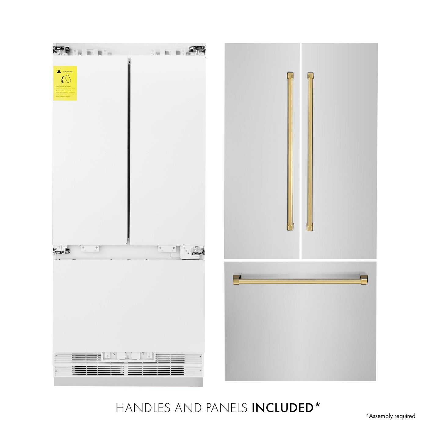 ZLINE 36? Autograph Edition 19.6 cu. ft. Built-in 2-Door Bottom Freezer Refrigerator with Internal Water and Ice Dispenser in Stainless Steel with Polished Gold Accents (RBIVZ-304-36-G)